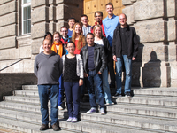 Our research group in front of the University's main building, where some of our labs are located.